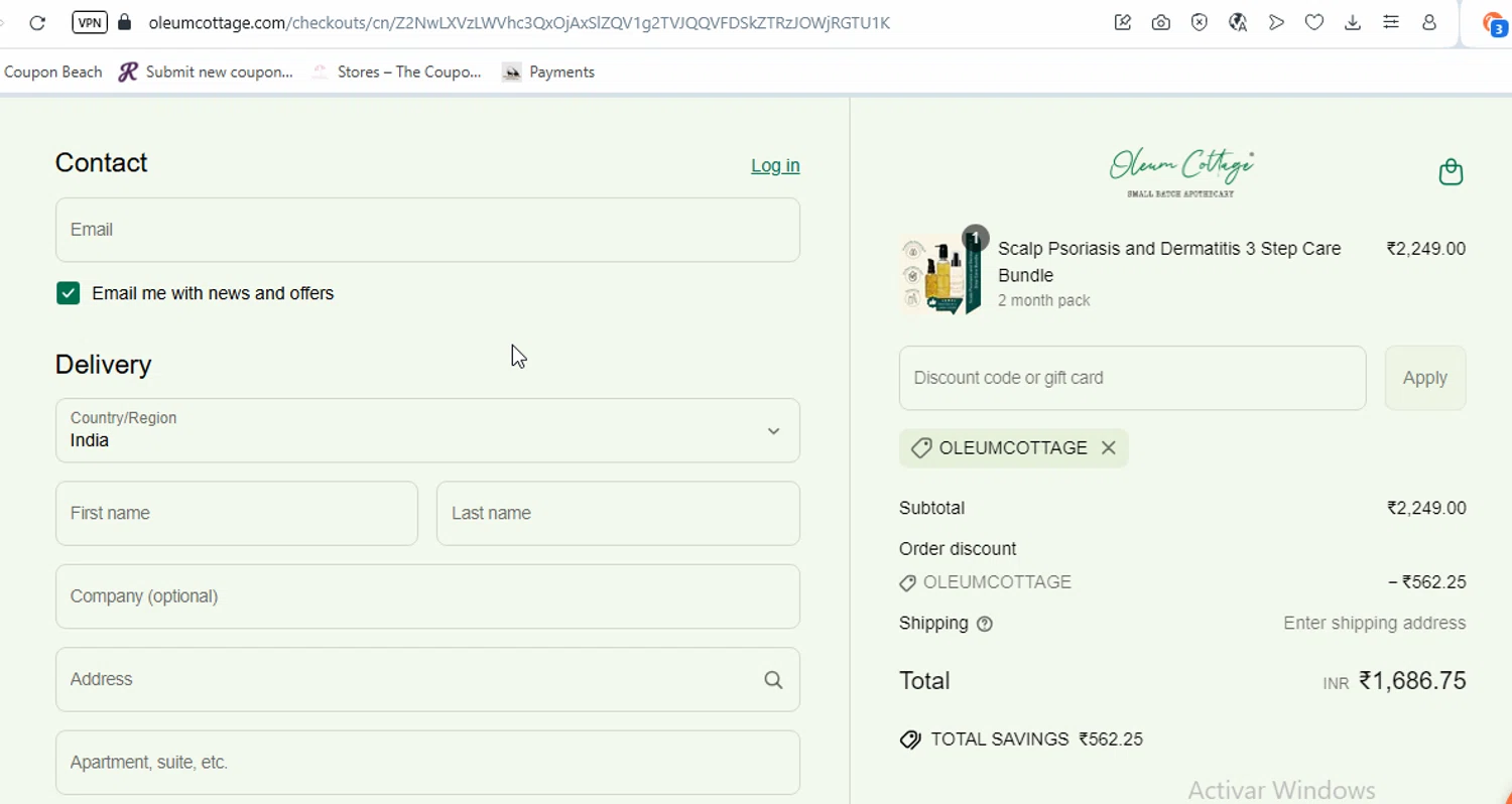 oleumcottage coupon verification screenshot