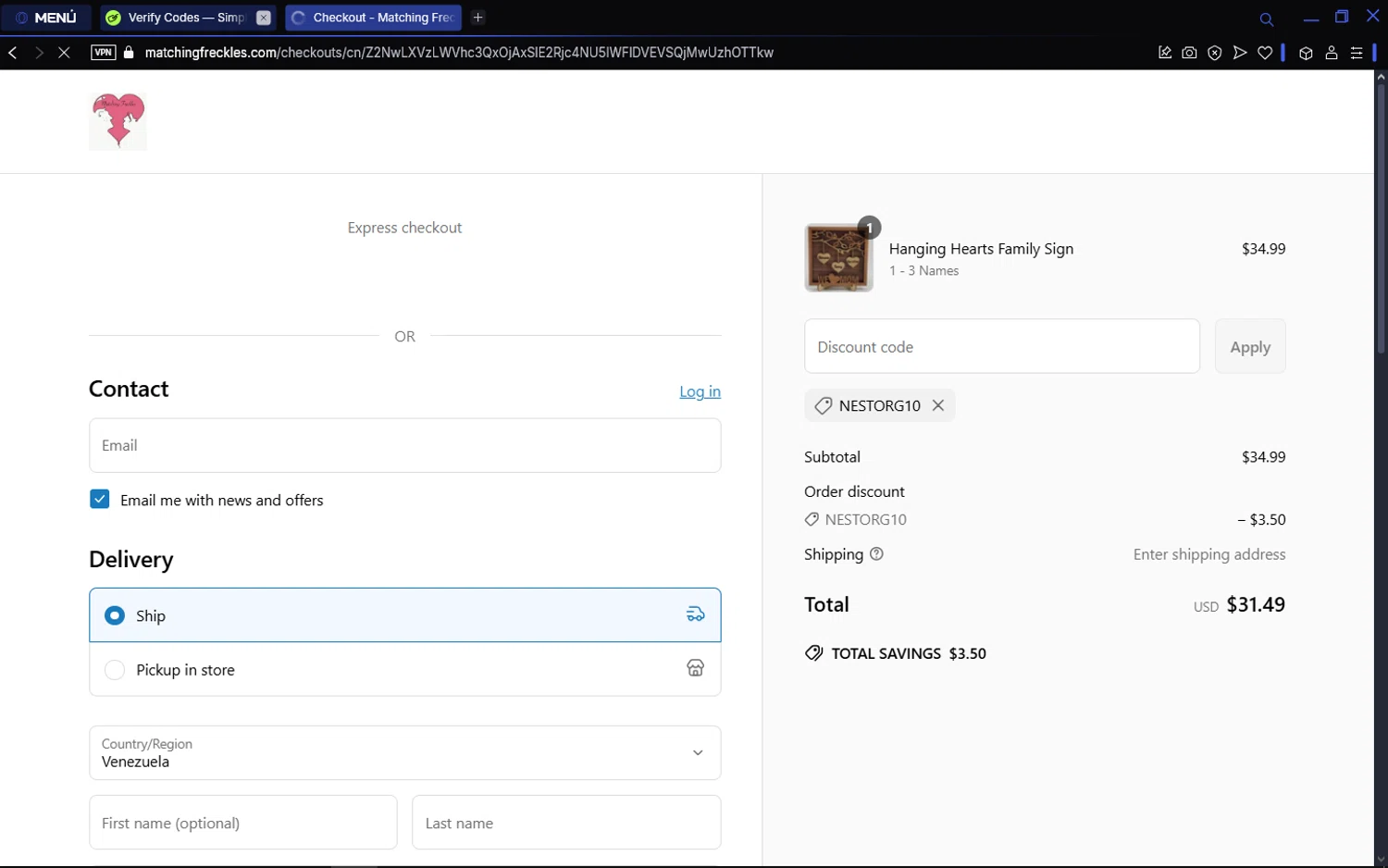NESTORG10 coupon verification screenshot