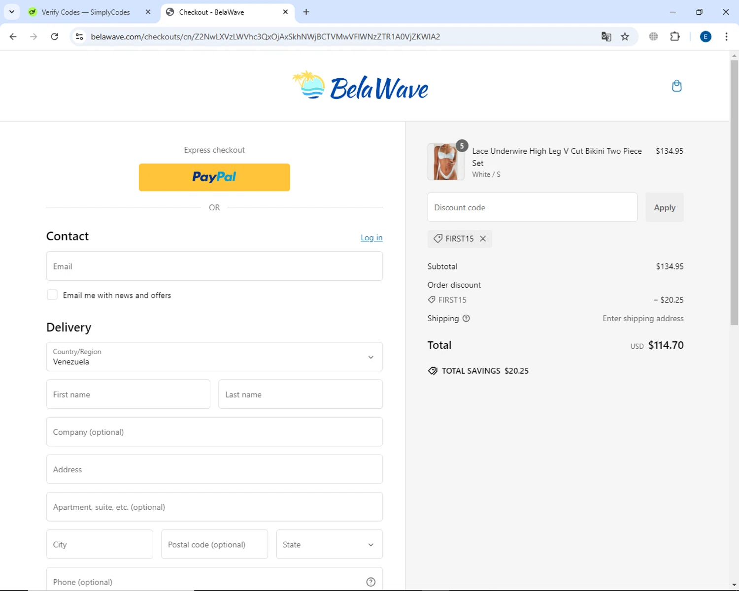 FIRST15 coupon verification screenshot