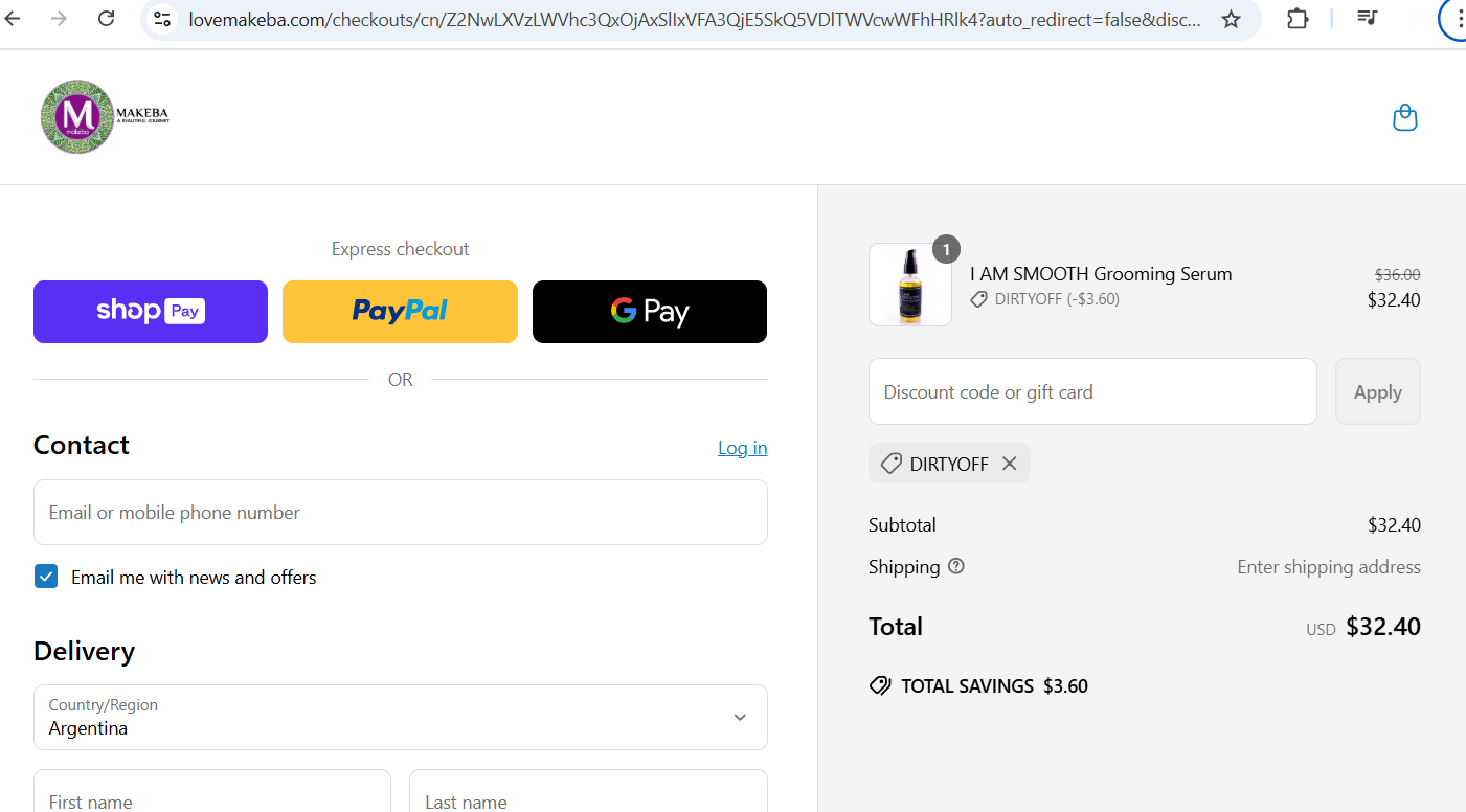 DIRTYOFF coupon verification screenshot