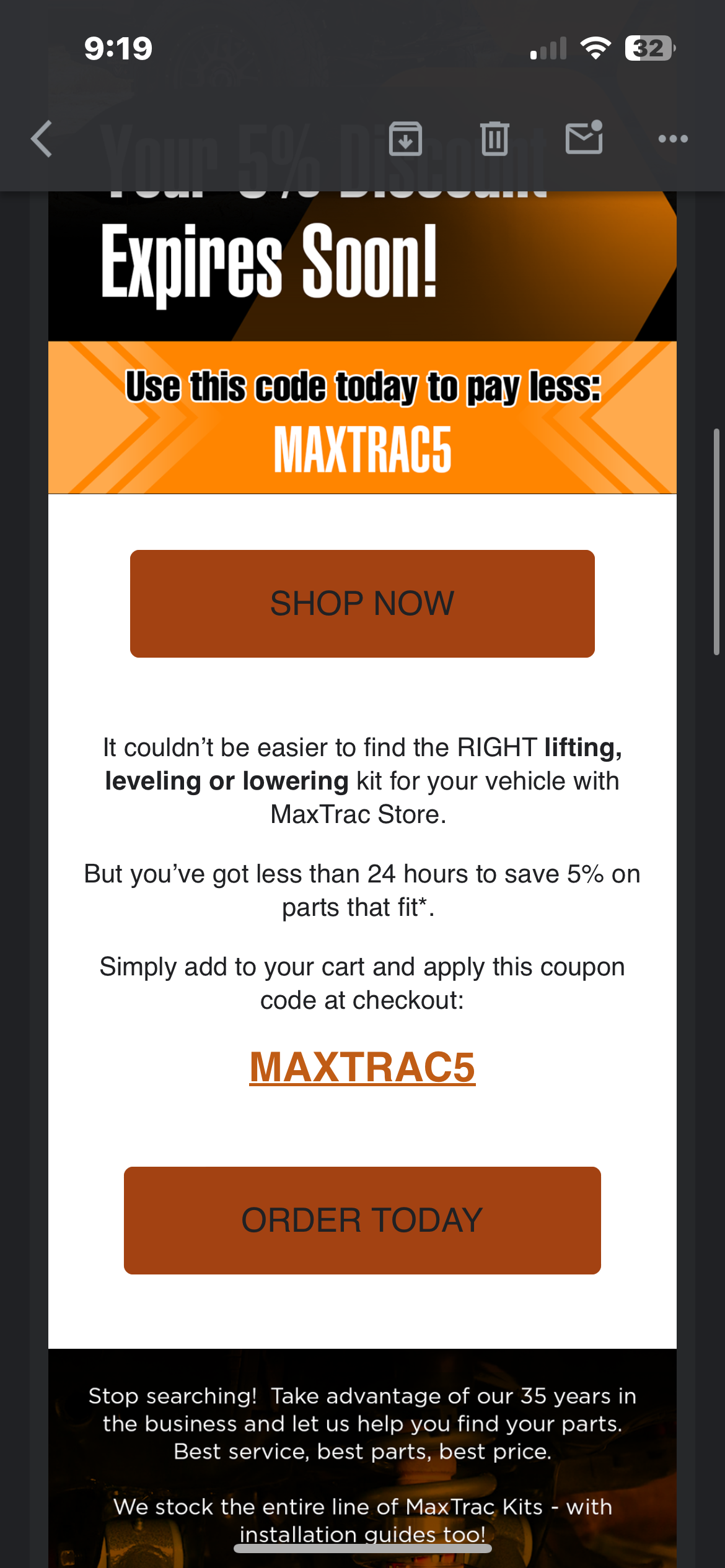 MAXTRAC5 coupon verification screenshot