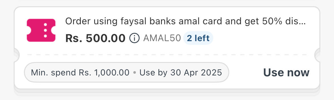 AMAL50 coupon verification screenshot