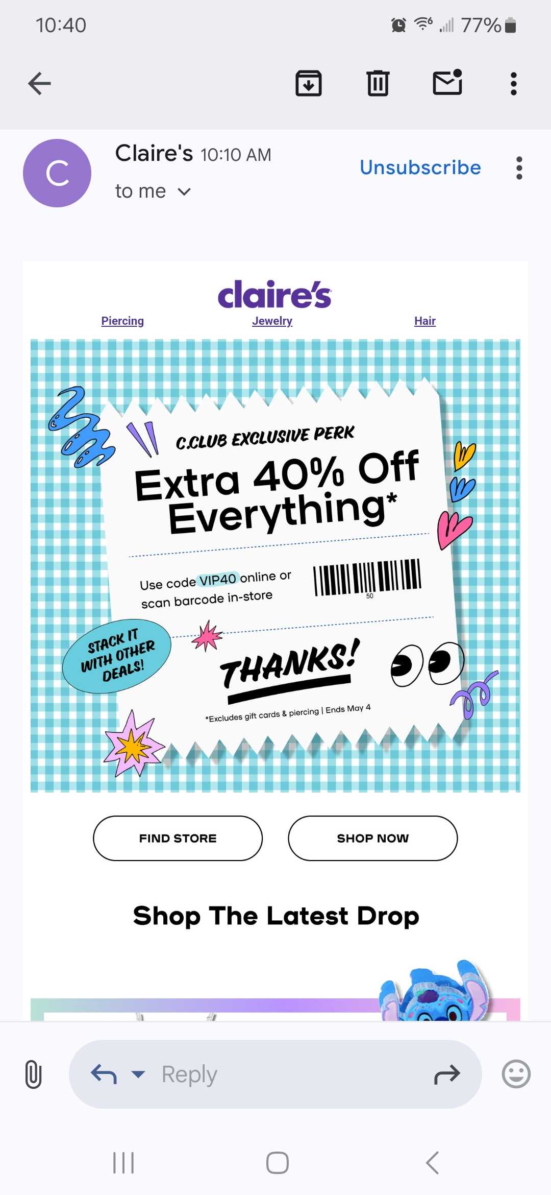 VIP40 coupon verification screenshot