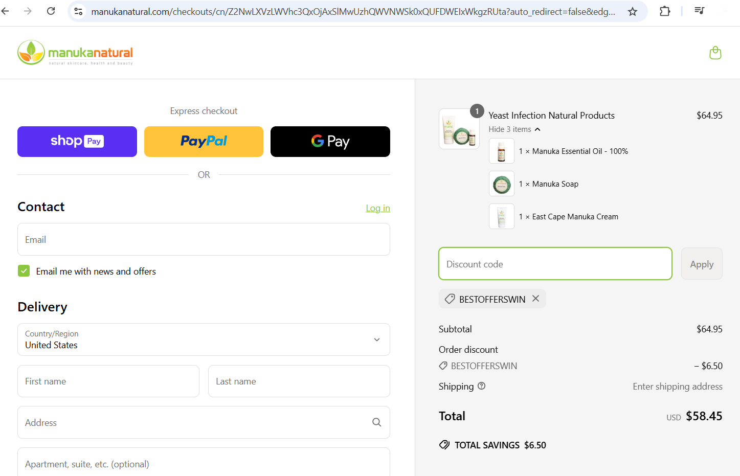 Manuka Natural coupon verification screenshot