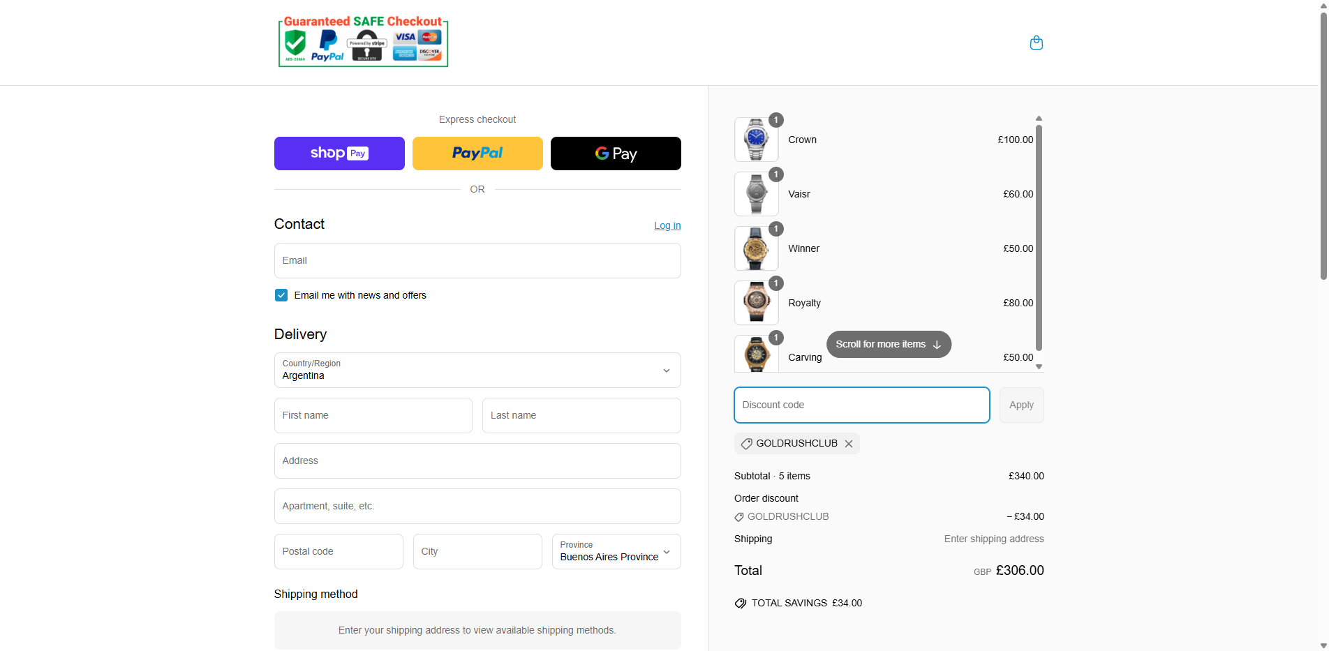 goldrushclub coupon verification screenshot