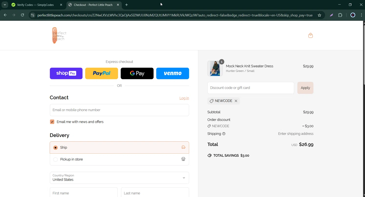 newcode coupon verification screenshot