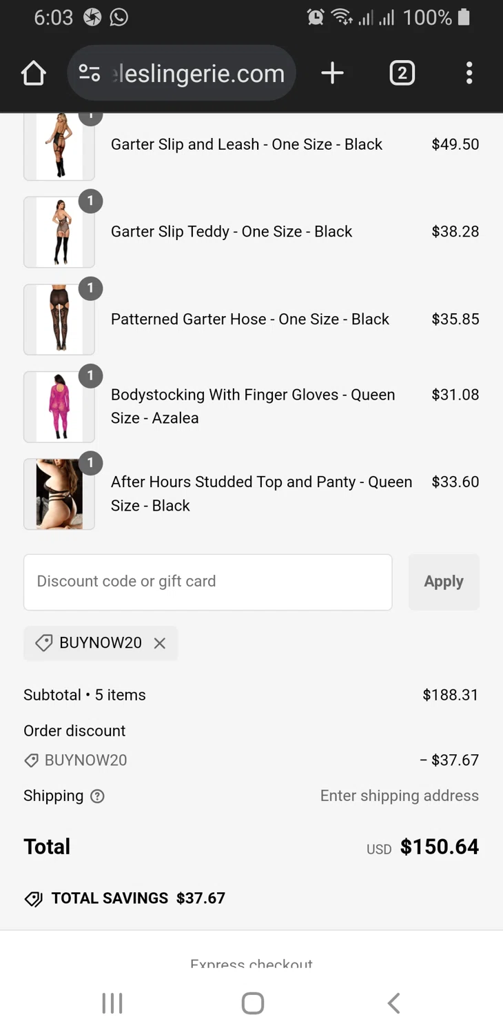 BUYNOW20 coupon verification screenshot