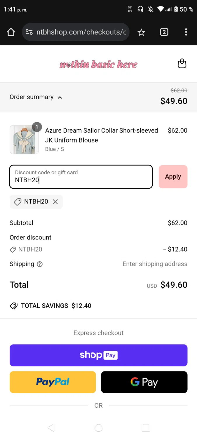 NTBH20 coupon verification screenshot