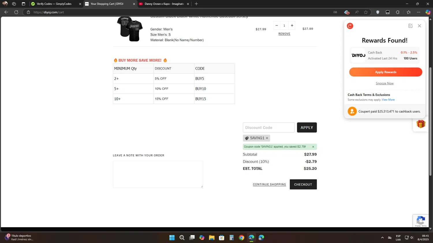 SAVING1 coupon verification screenshot