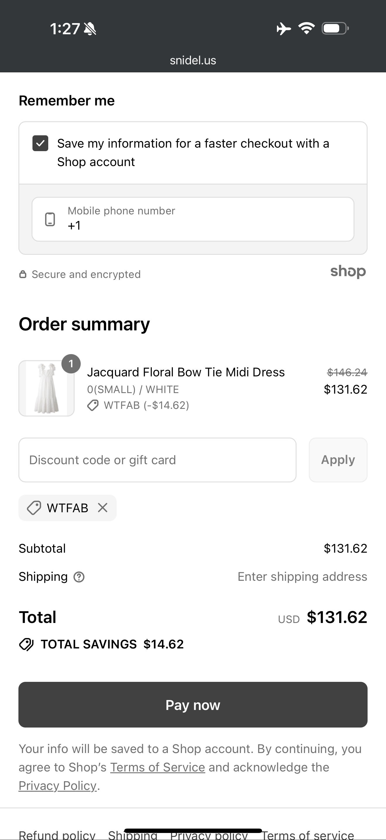 WTFAB coupon verification screenshot