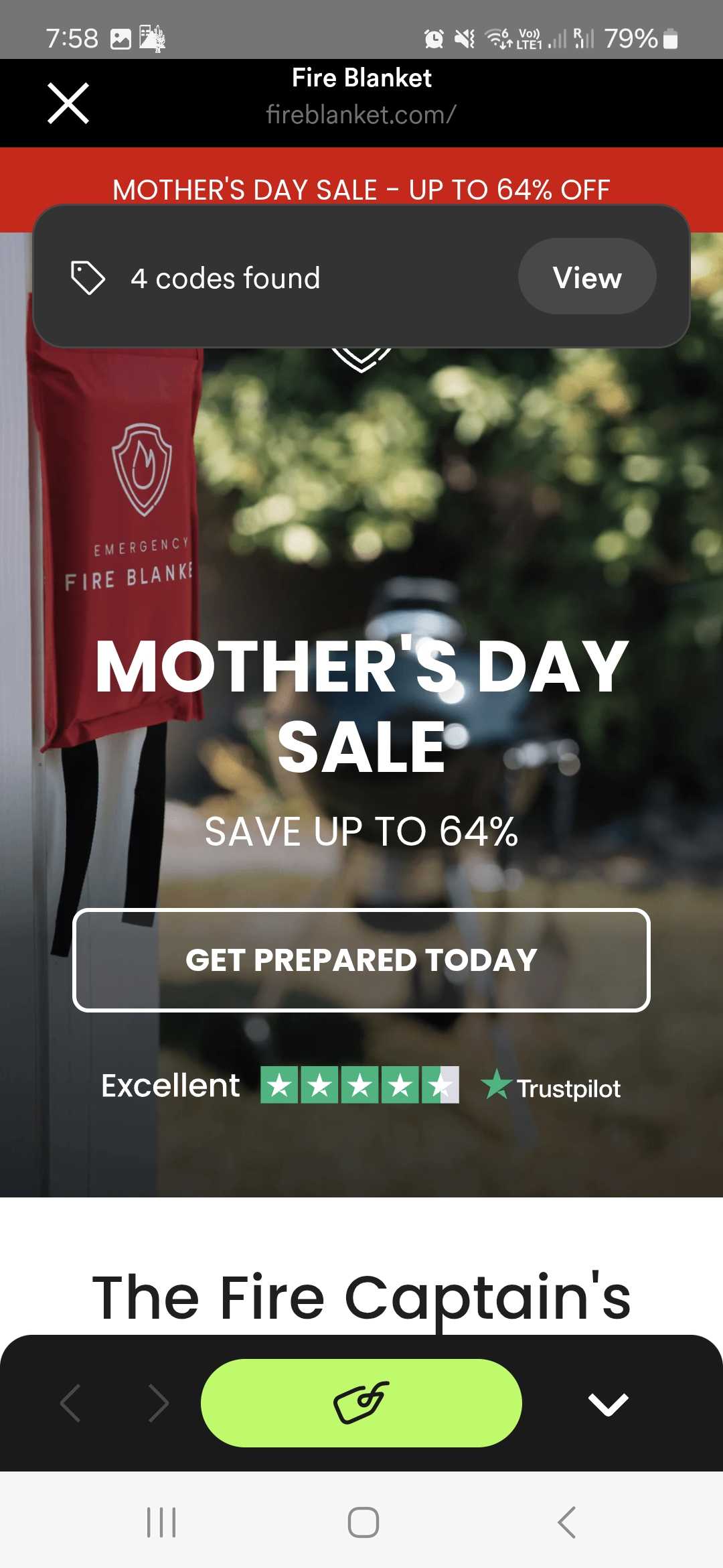 Fire Blanket coupon verification screenshot