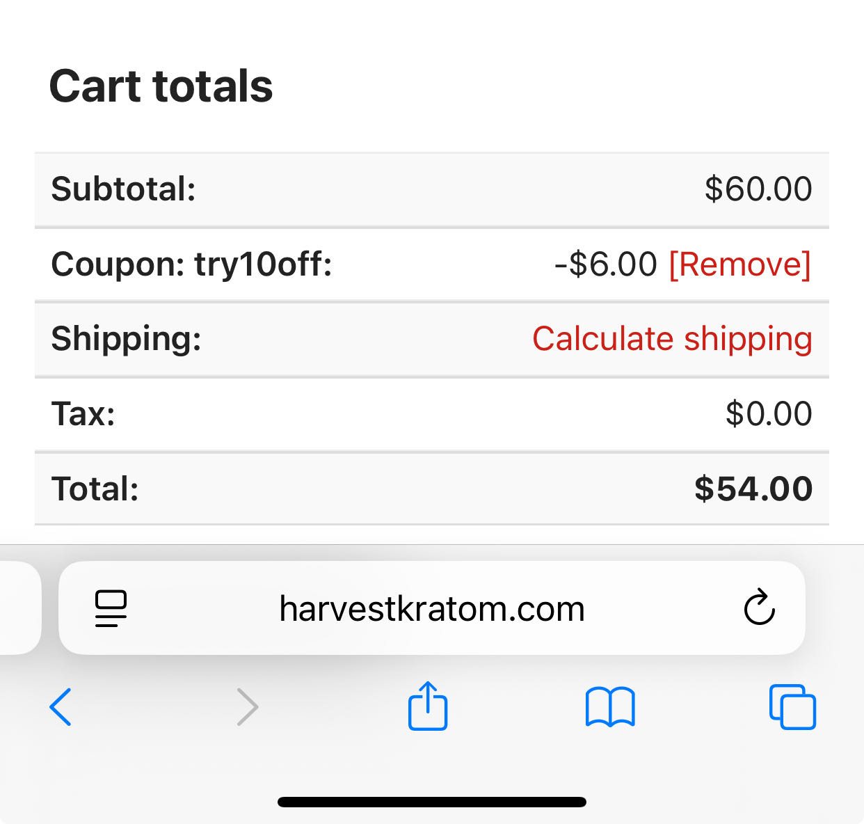 Harvest Kratom coupon verification screenshot