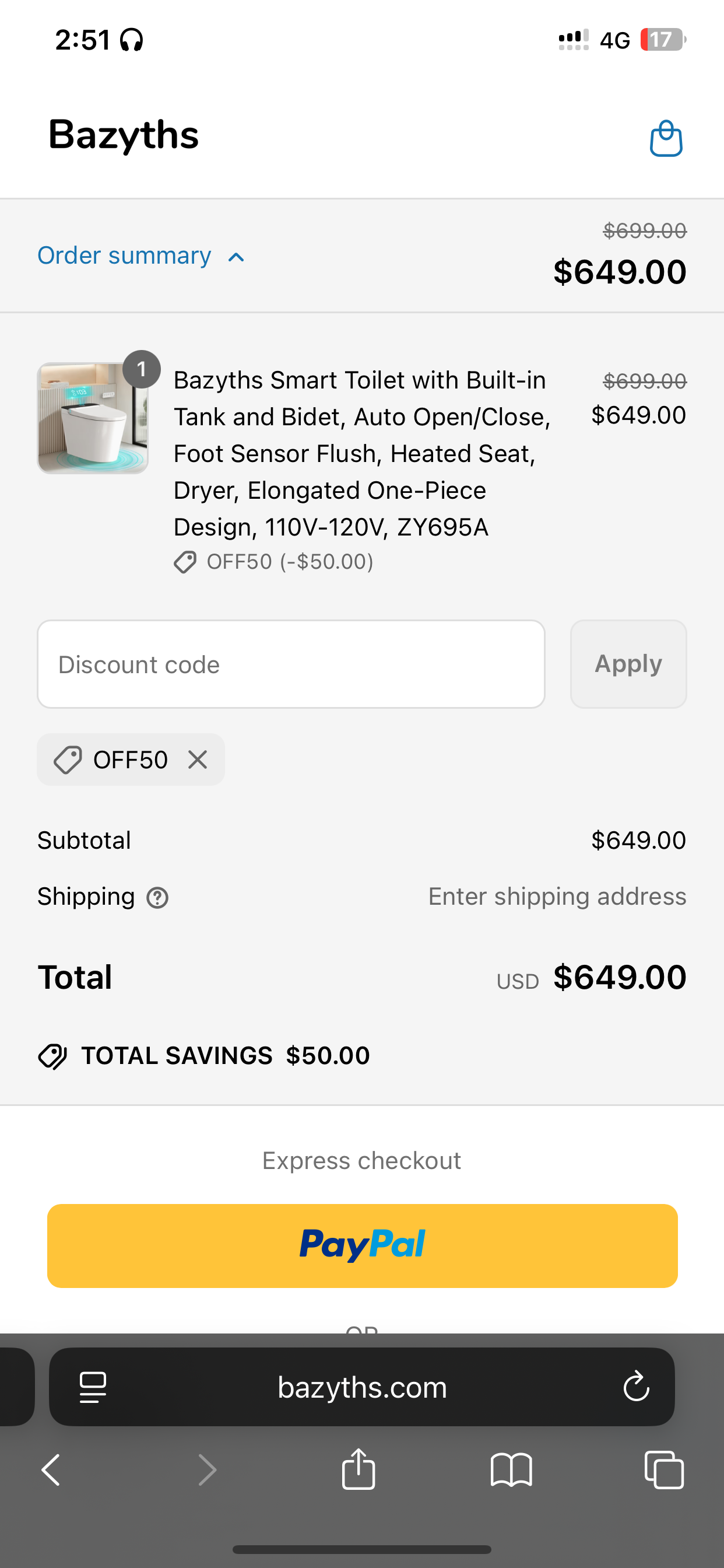 Bazyths coupon verification screenshot