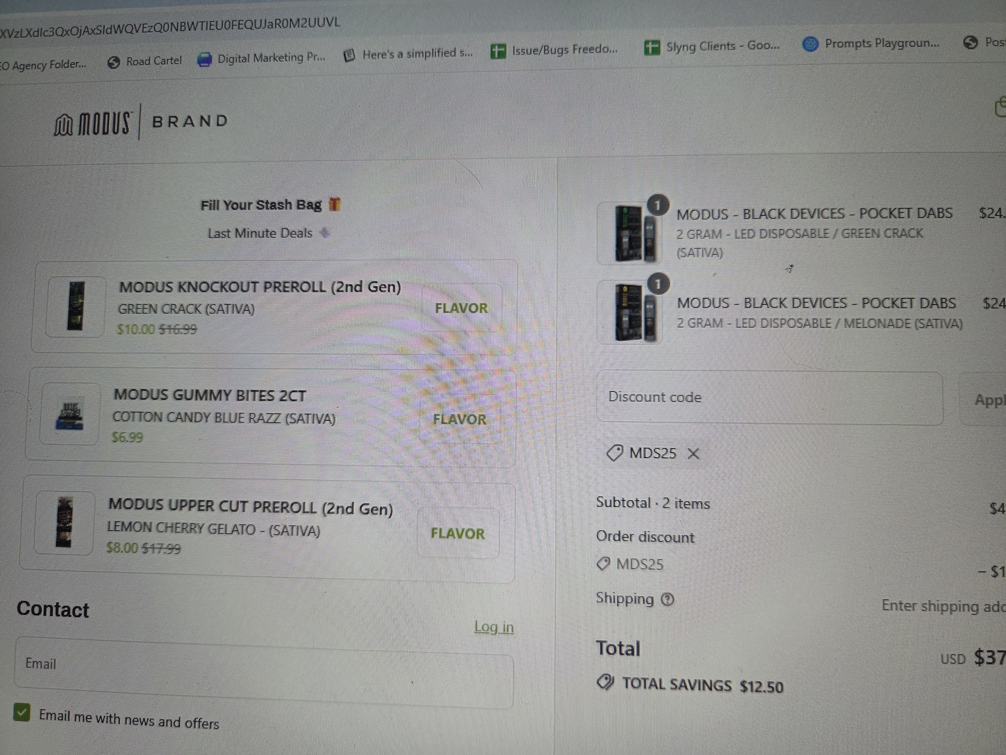 Modus Brand coupon verification screenshot