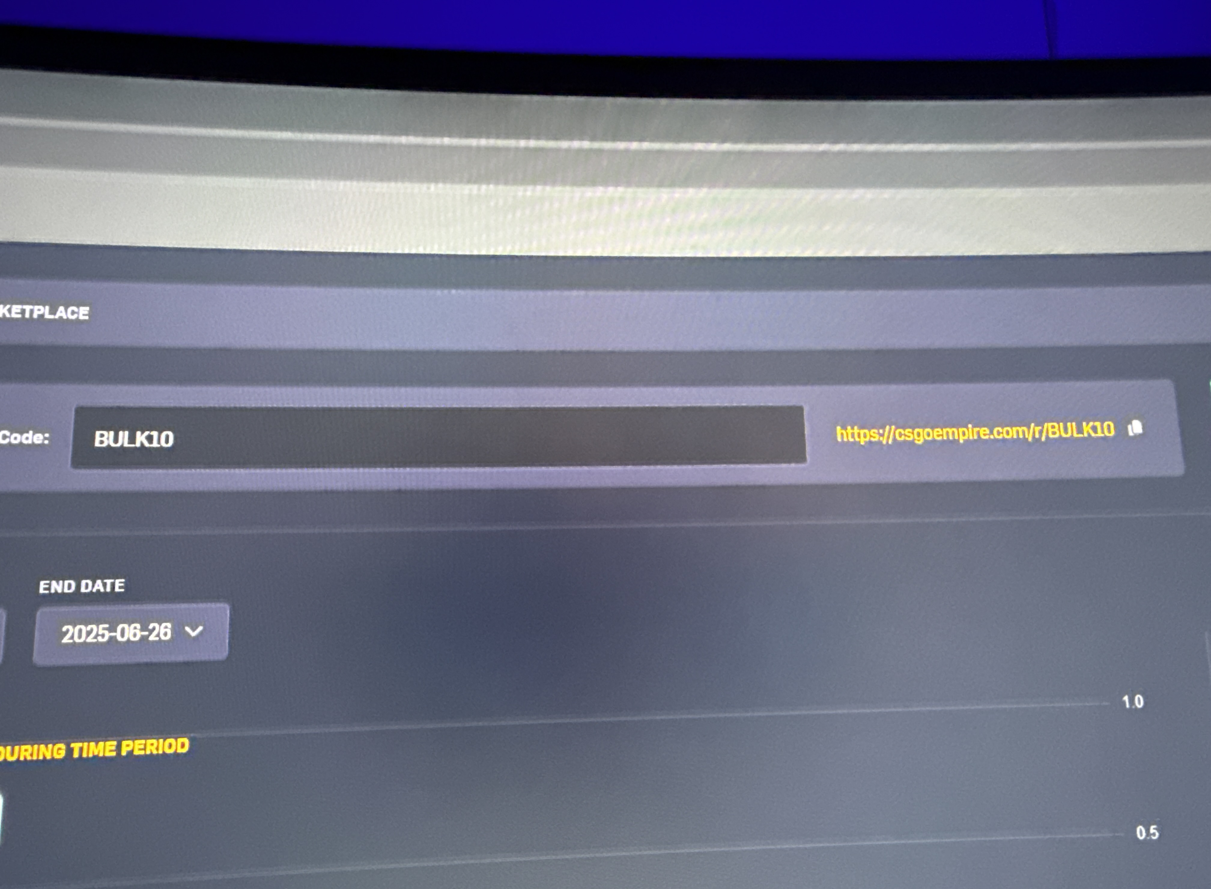 CSGOEmpire promo code screenshot showing code BULK10 applied at CSGOEmpire checkout page. Uploaded by SimplyCodes community member CoinSeeker3106 on Jun 26, 2025