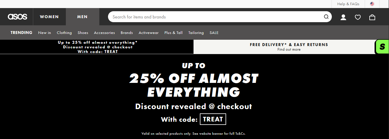 ASOS promo code screenshot showing code TREAT applied at ASOS checkout page. Uploaded by SimplyCodes community member CrudoRAW on Aug 2, 2025