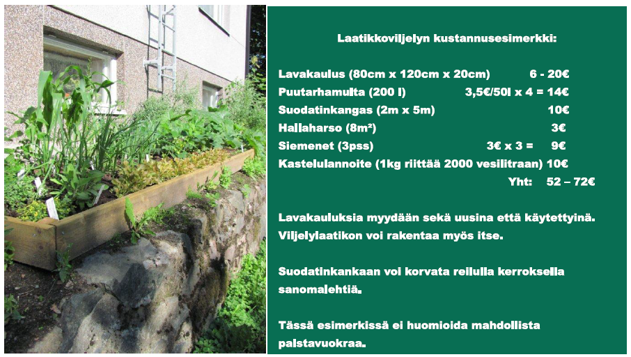 laatikkoviljelyn kustannukset