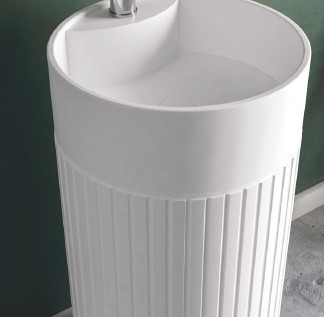 כיור אמבטיה עומד גוון לבן מט קוריאן דגם רויאל מחורץ או חלק עגול 45 ס"מ קוטר עם חור לברז