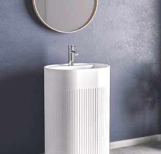 כיור אמבטיה עומד גוון לבן מט קוריאן דגם לוגין מחורץ או חלק אובלי כולל חור לברז