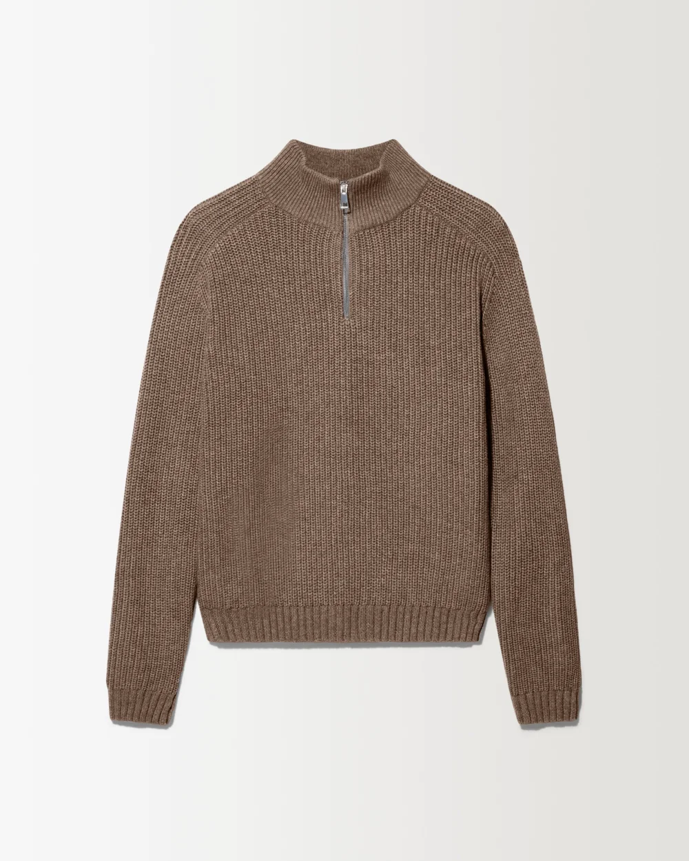 1/4 Zip Fisherman Sweater - Walnut - 2