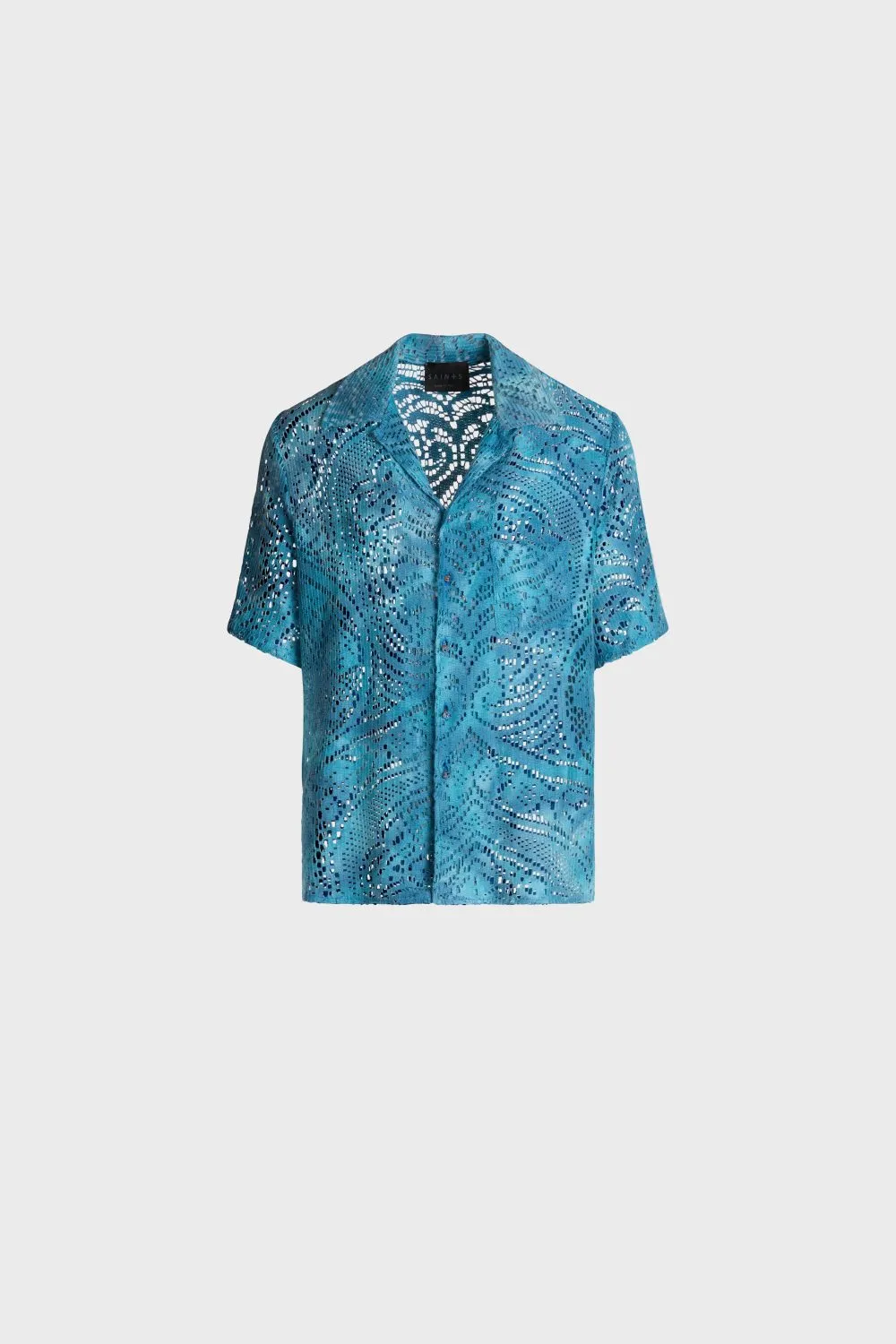 Antique linen macrame indico dyed shirt — SAINTS STUDIO