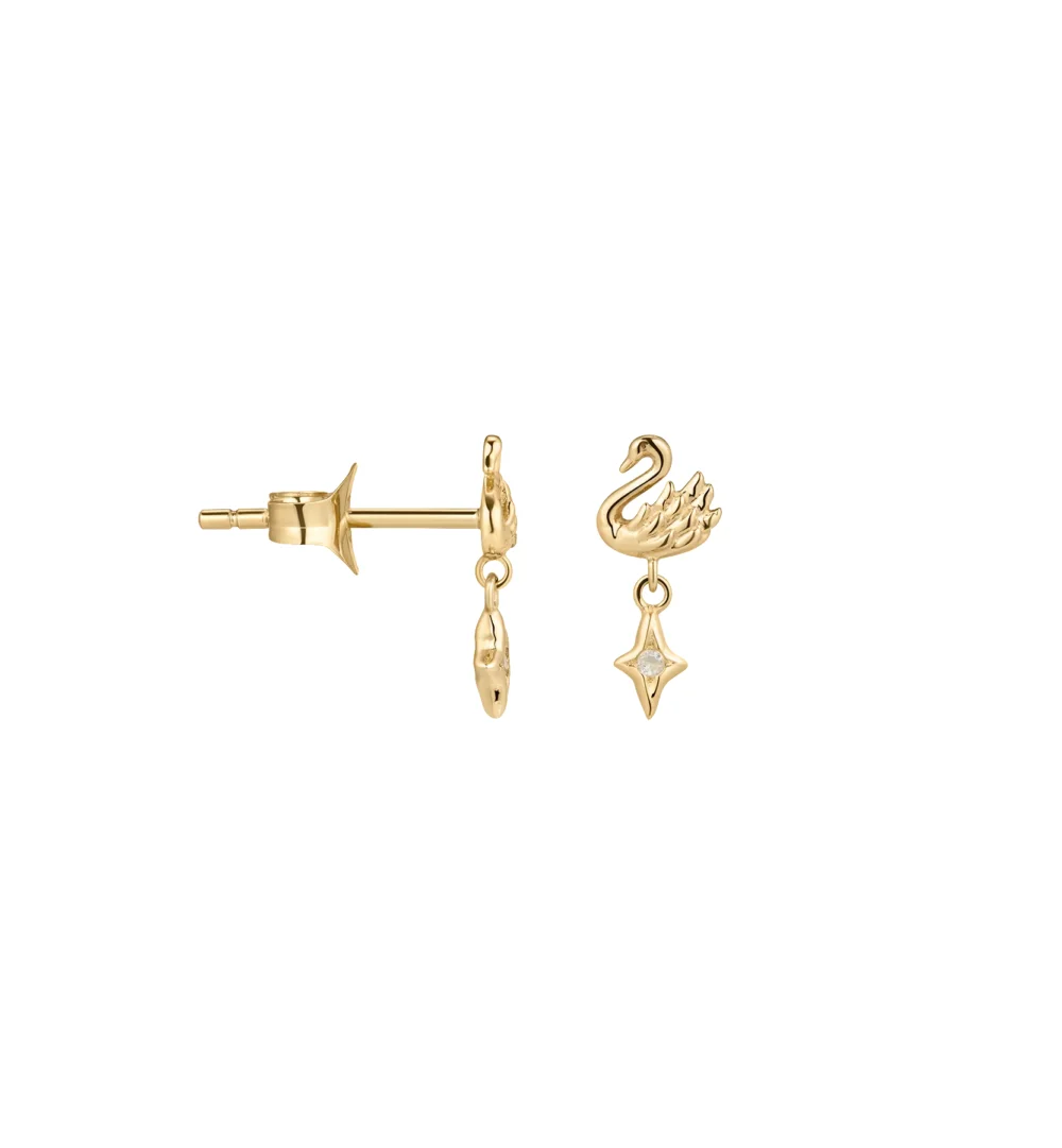 Single Willow Swan Stud Earring 14K