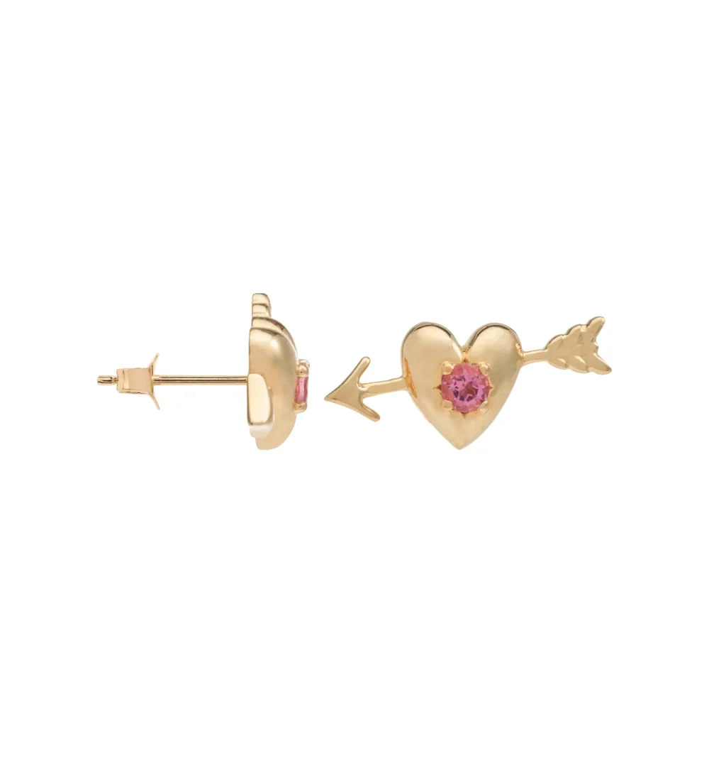 Single Arrowed Heart Stud 14K
