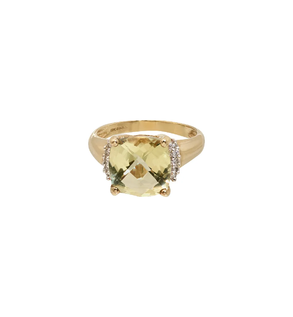 Vintage Citrine and Diamond Hill Ring 9K