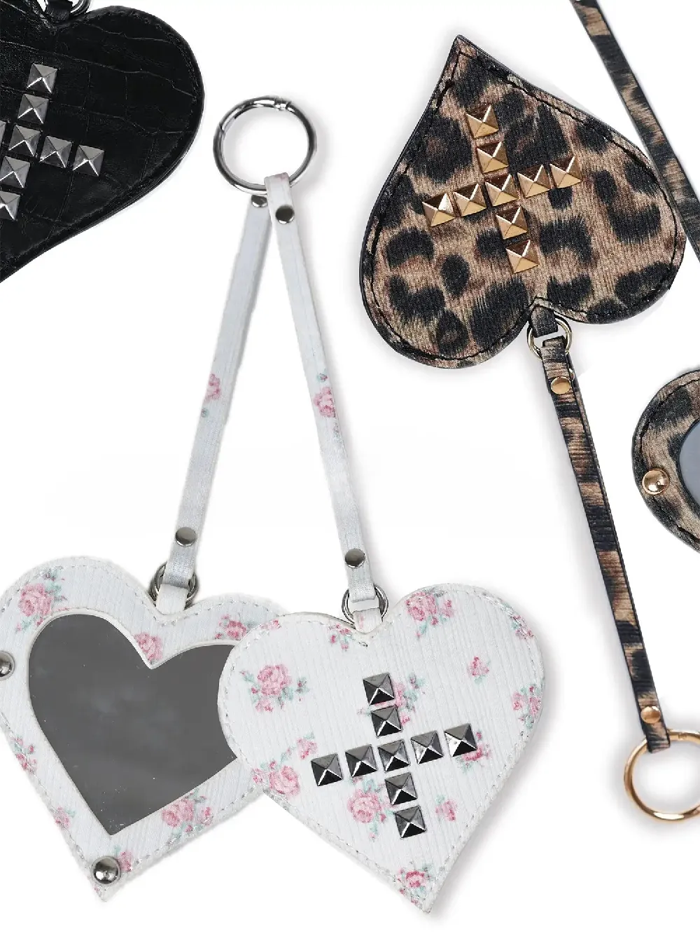 Y2K Studded Heart Mirror Bag Charm