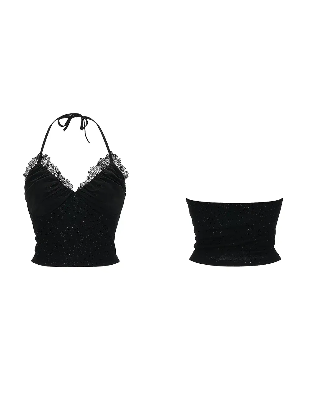 Shimmer Lace Trim Halter Crop Top - 4