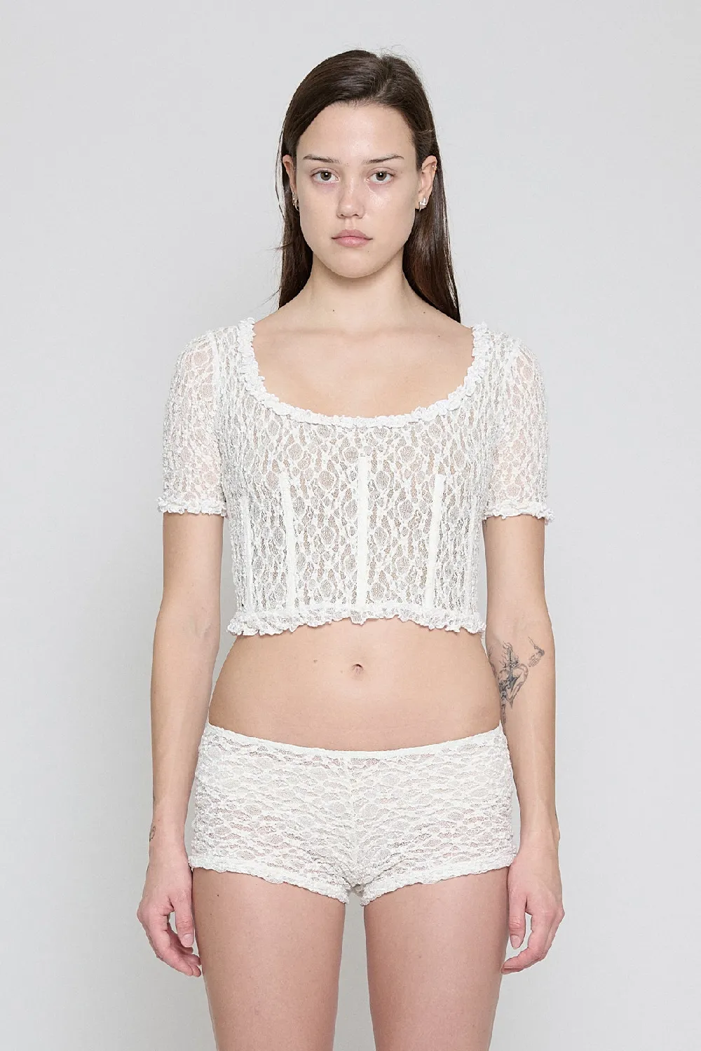 White Stretch Lace Corset Top