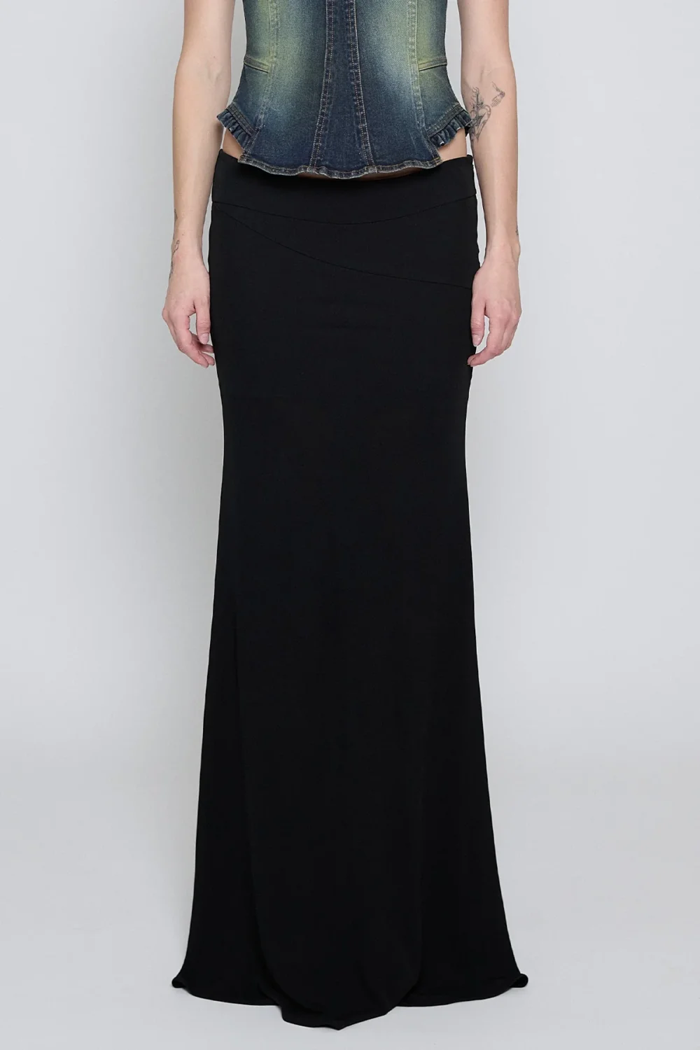 Black Lace-Up Paneled Maxi Skirt