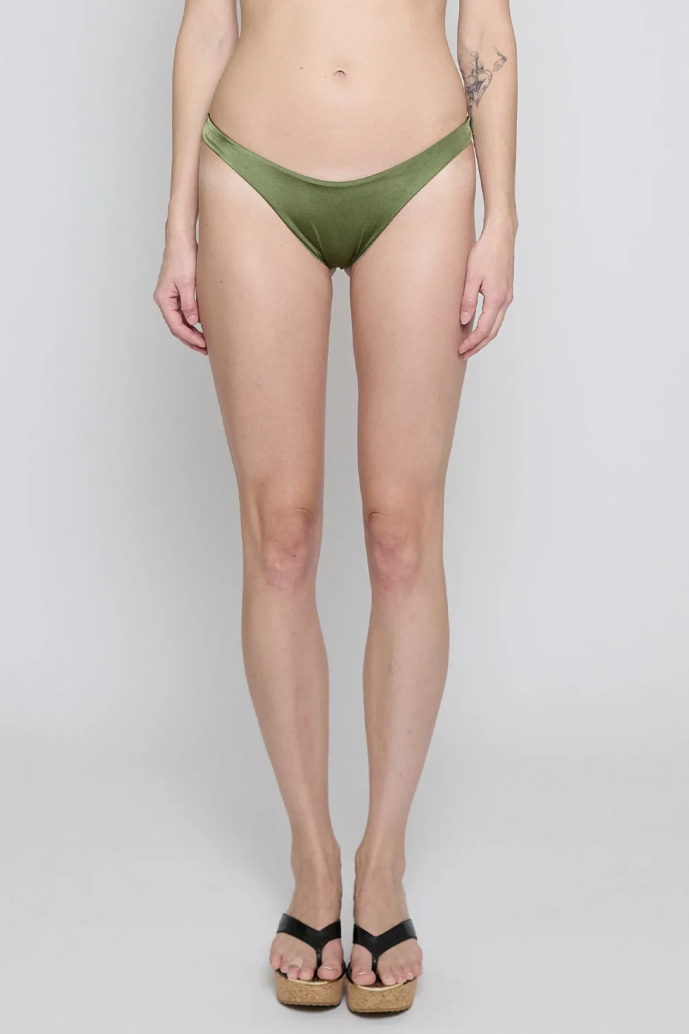 Olive Shiny Lycra Thong bikini Bottom
