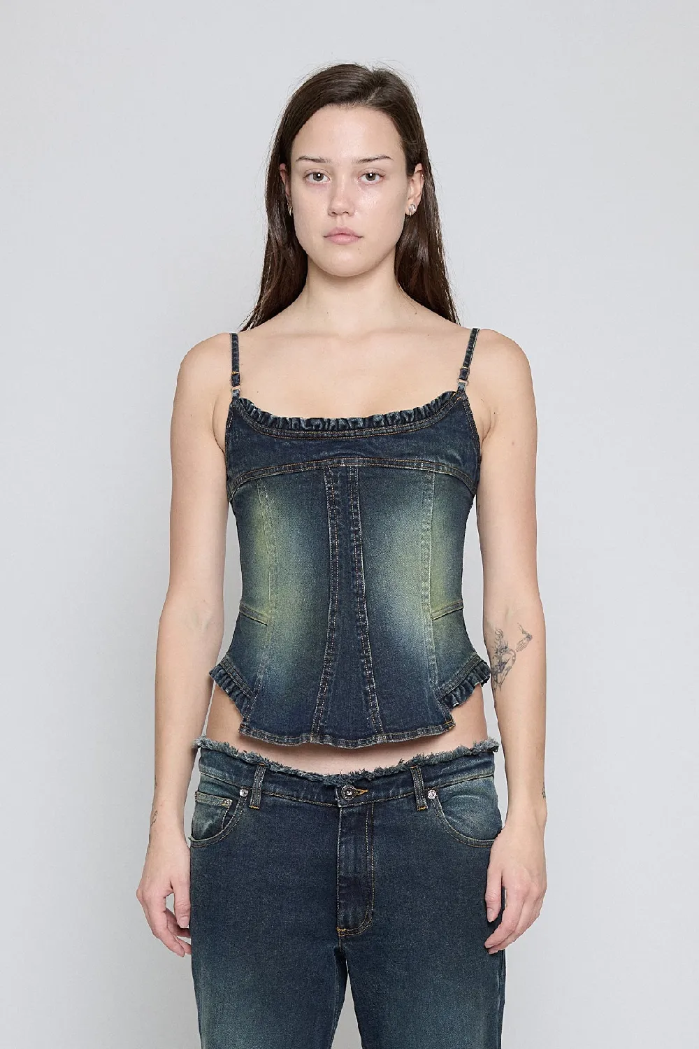 Acid Green Denim Corset Top