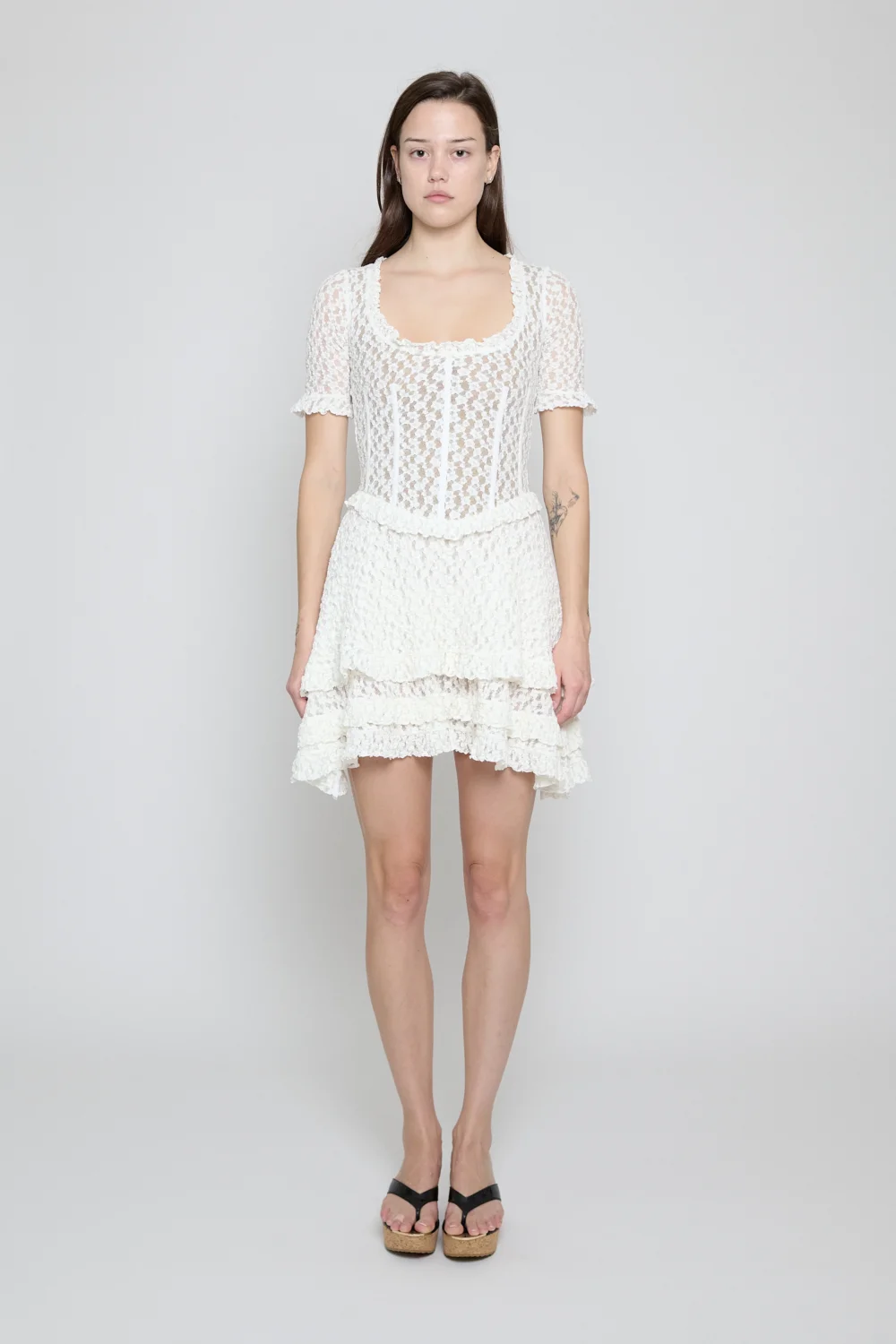 White Stretch Lace Mini Dress