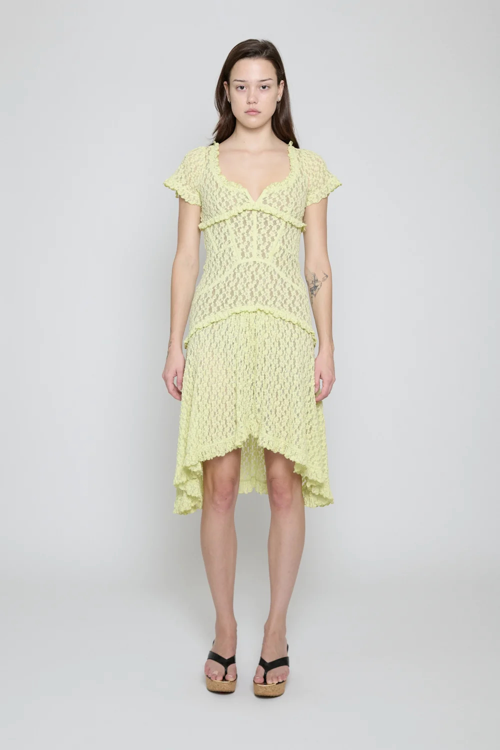 Citron Stretch Lace Midi Dress