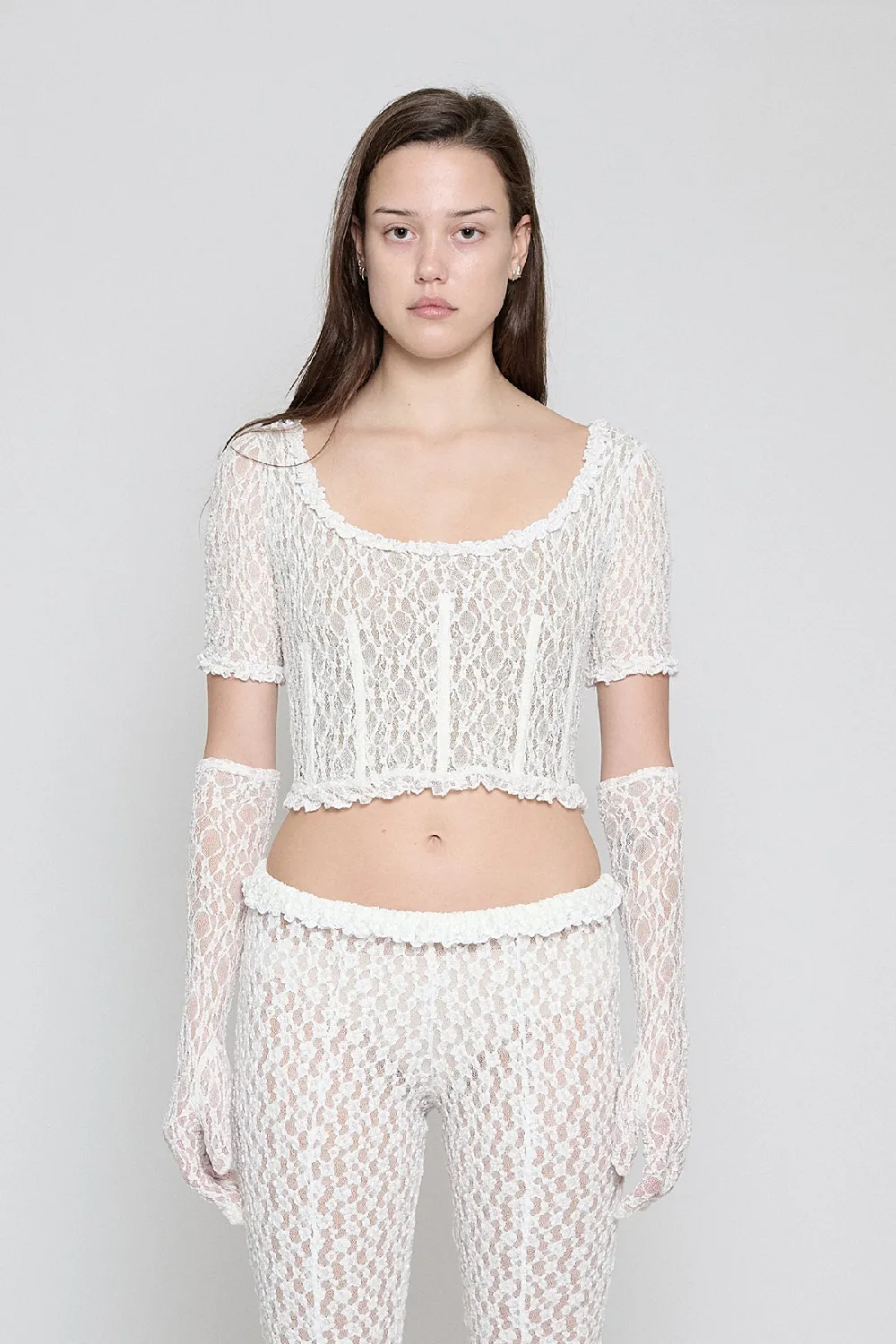 White Stretch Lace Gloves