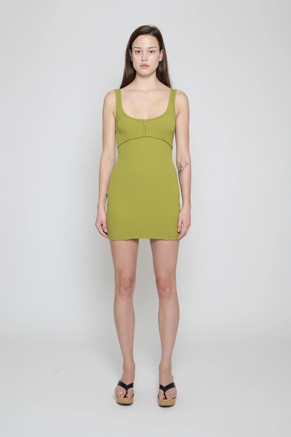 Split Pea Ribbed Square Neck Dress
