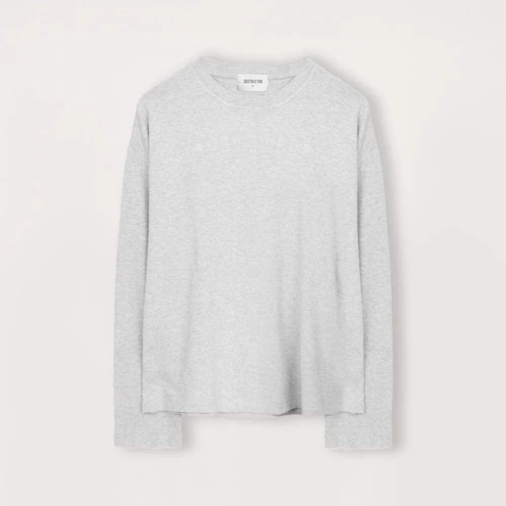 Cropped Long Sleeve T-Shirt - Light Marl Grey