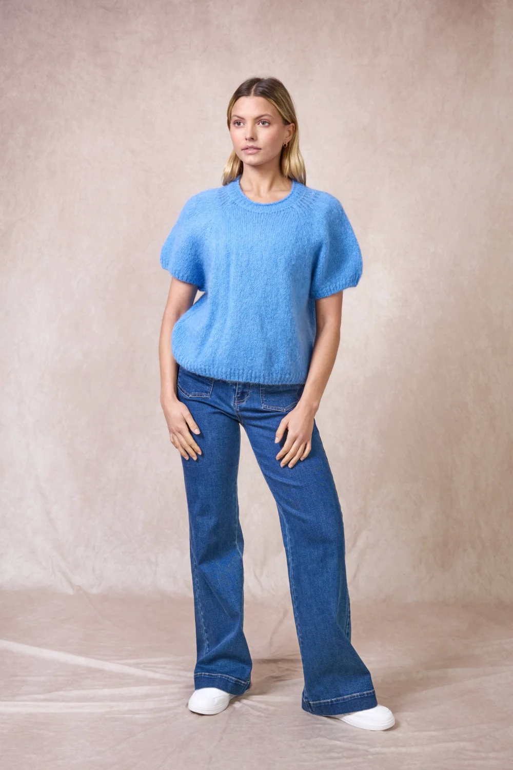 Kurzarm-Pullover aus Mohair-Mischung: Himmelblau