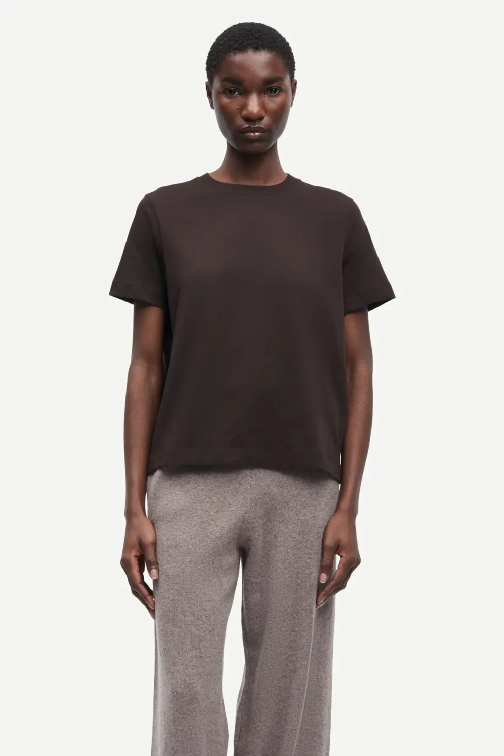 Boxy cotton t-shirt in chocolate