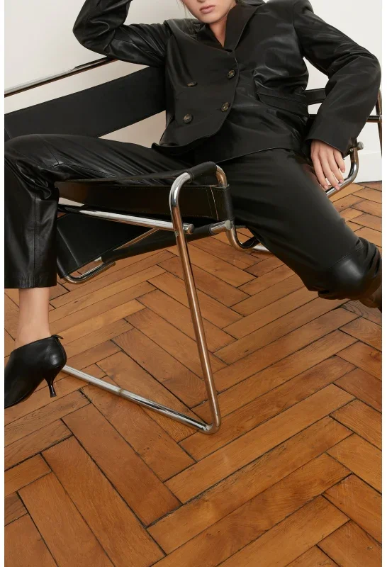 DAVAO LEATHER BLAZER IN BLACK BY LOULOU STUDIO