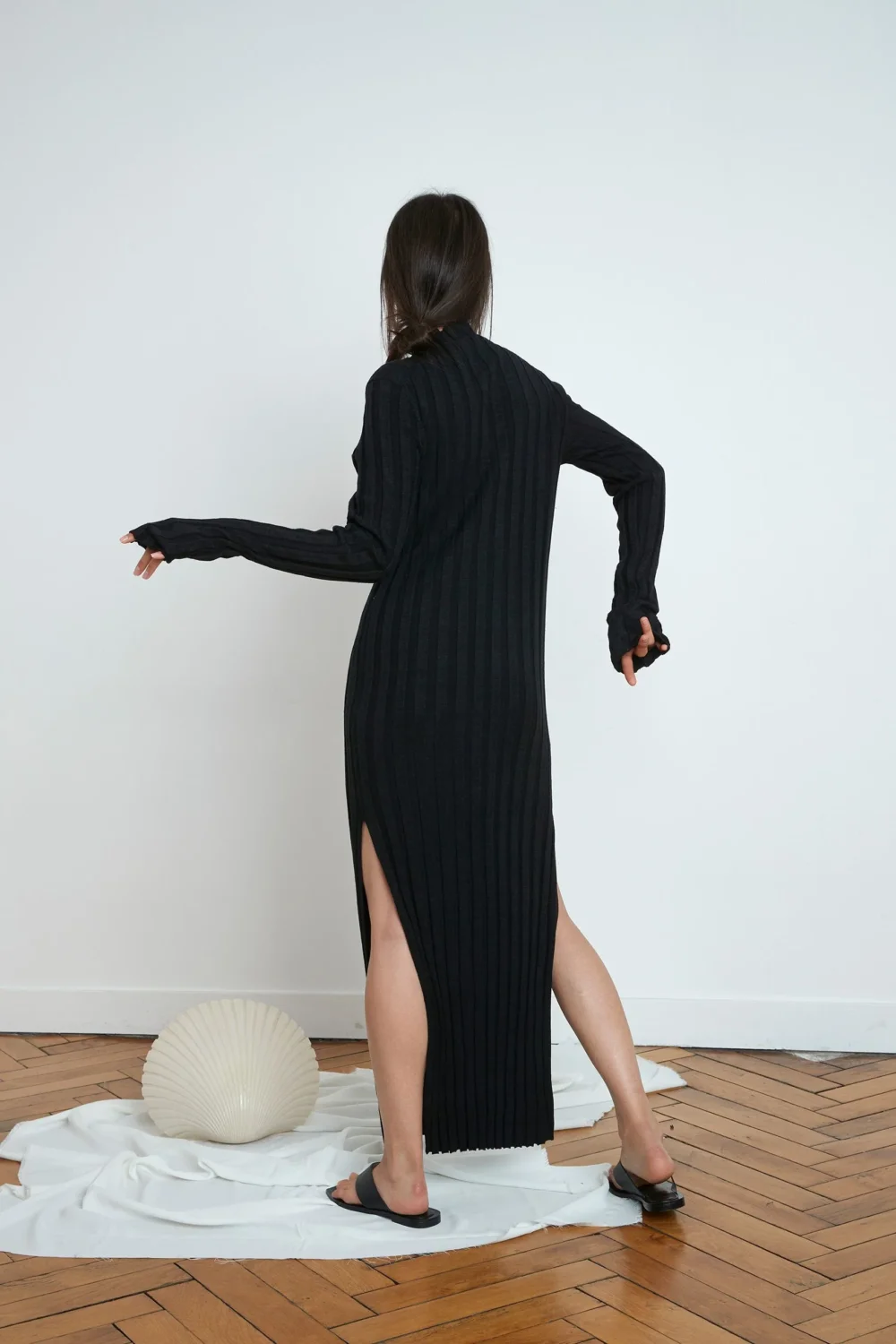 Gaya silk linen dress by loulou studio in black - 4