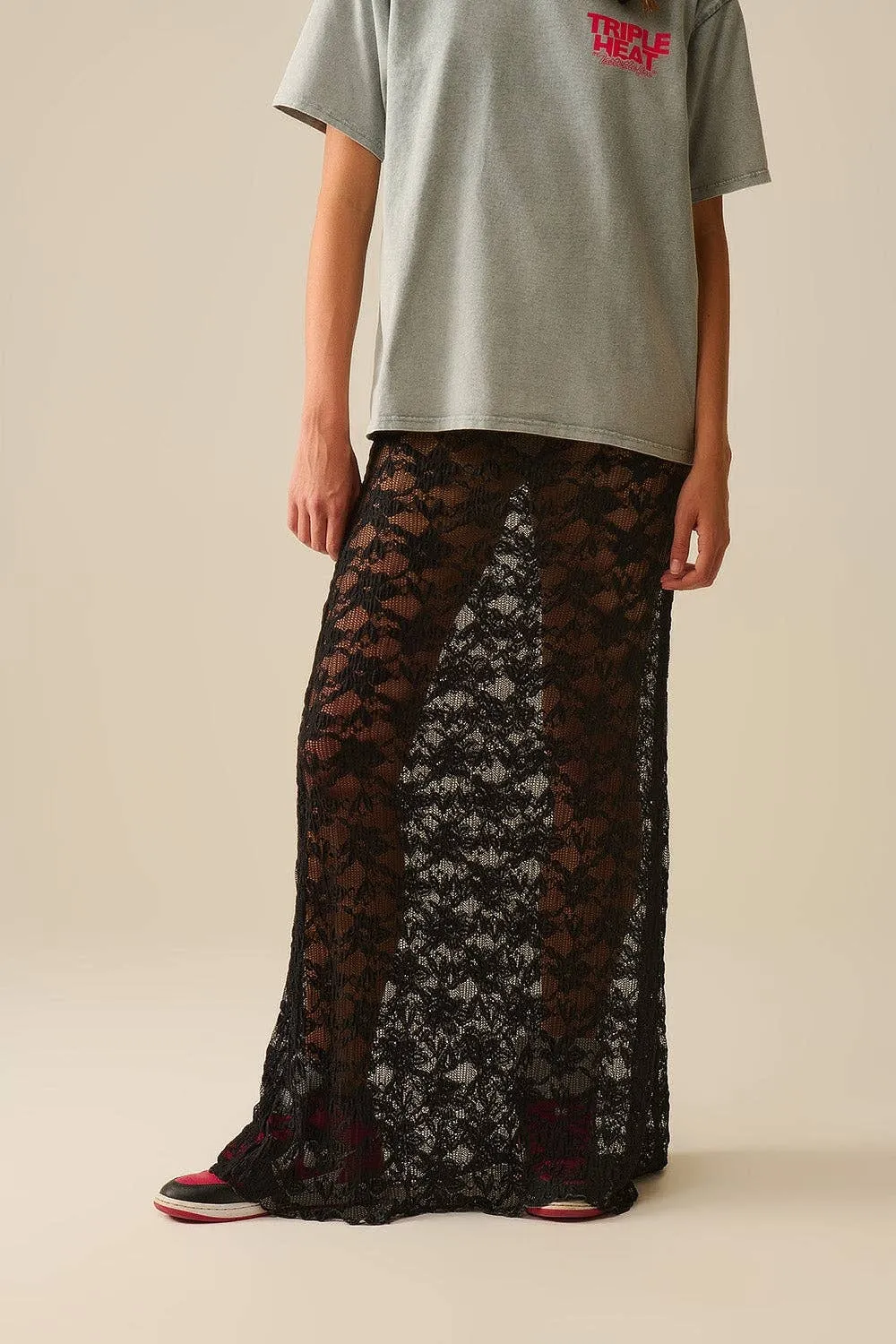 Lace maxi skirt in black