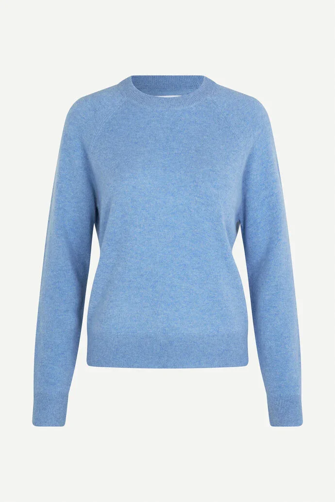 Pure cashmere knitted sweater in blue heron