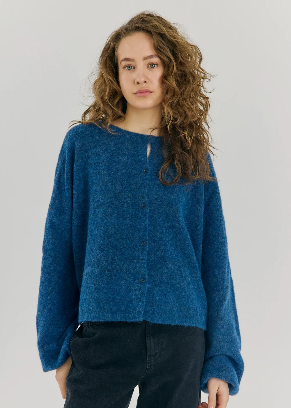 Halli button knit cardigan in teal