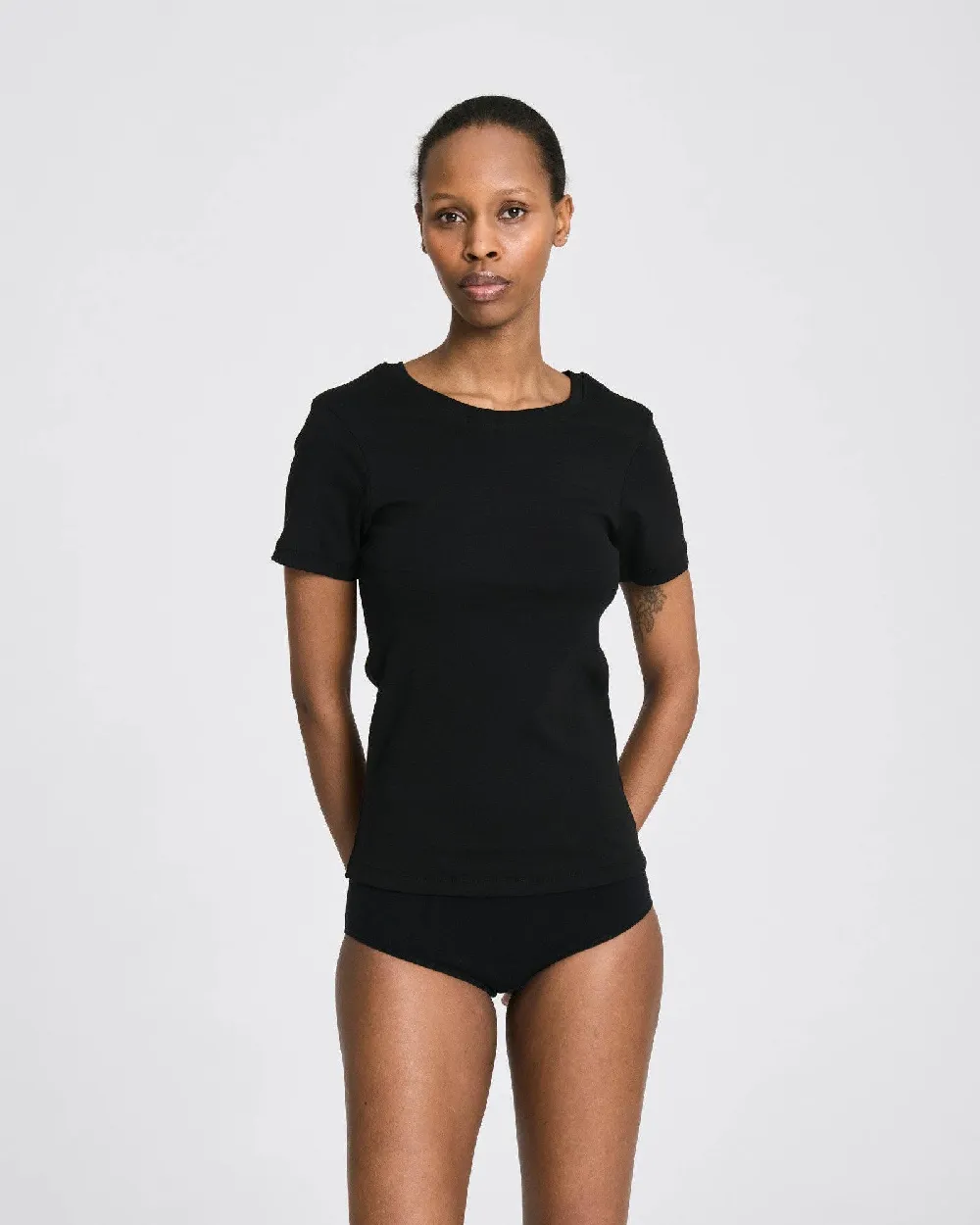 Trille Baumwoll-Top 1x1 Ripp-T-Shirt GOTS - Schwarz