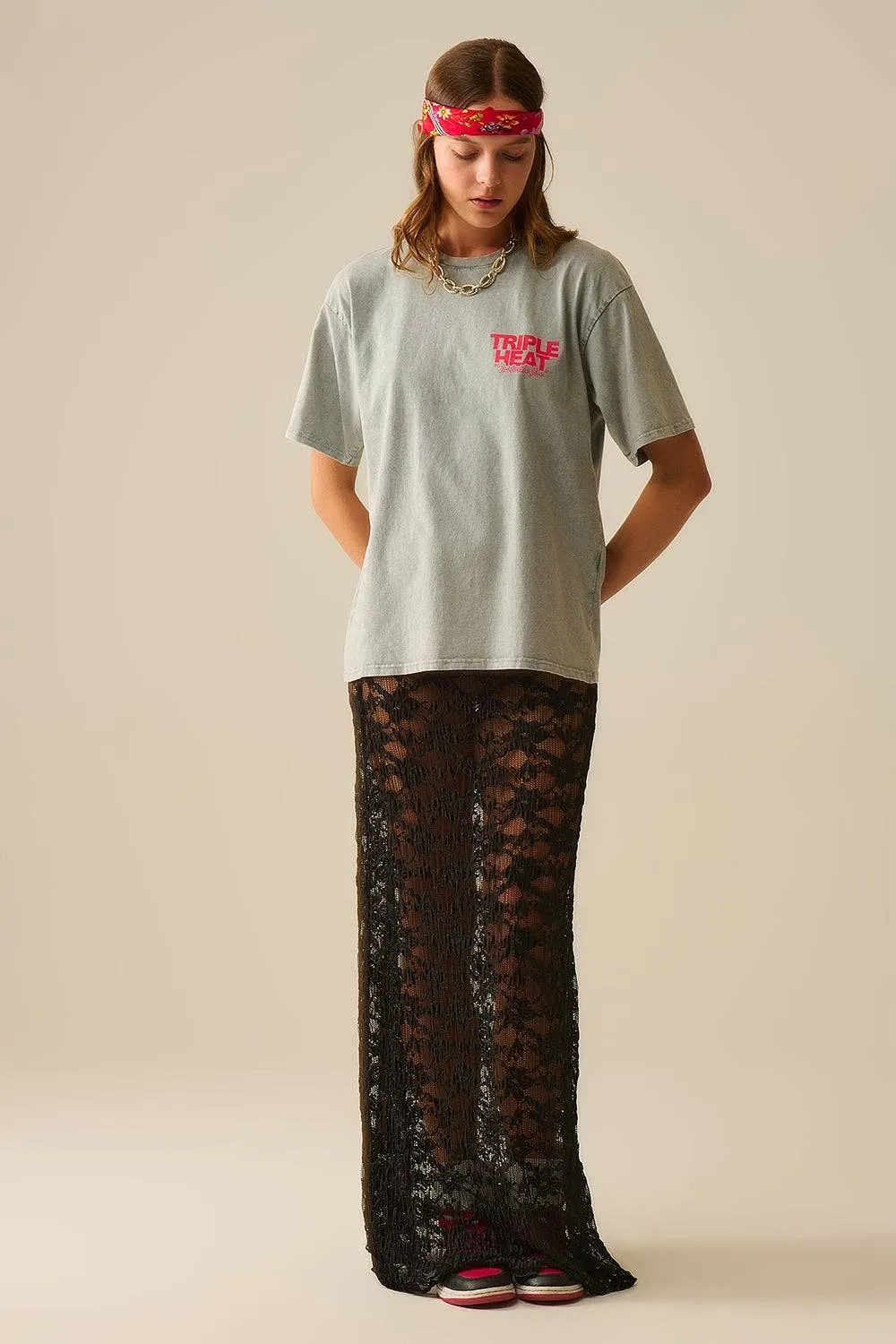 Lace maxi skirt in black - 4