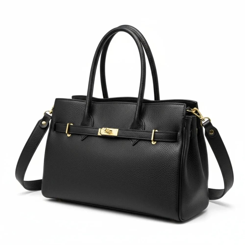 NELLA Leather Bag In Black made in Italy