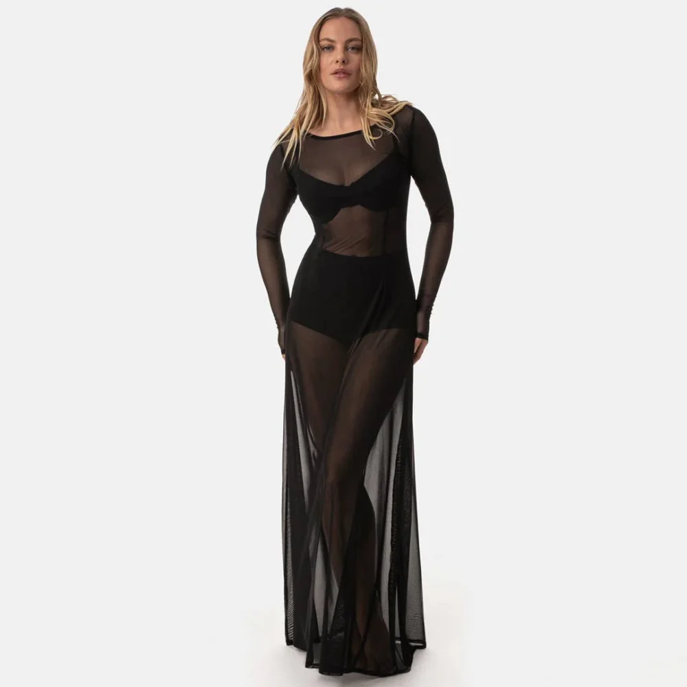 Maxi-Kleid aus transparentem Stretch-Mesh